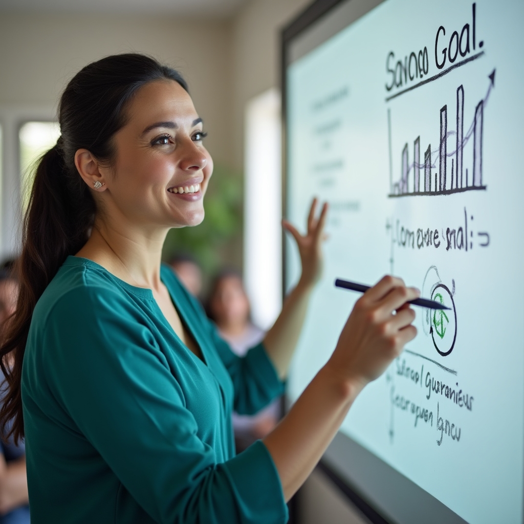 Workshop facilitator guiding a savings planning session with families